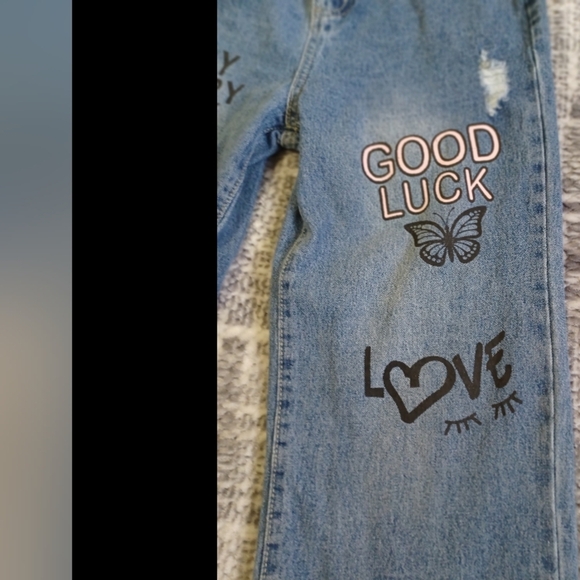 Shein high waisted distressed Printed Medium Wash baggy jeans Sz M Youth - Picture 3 of 9